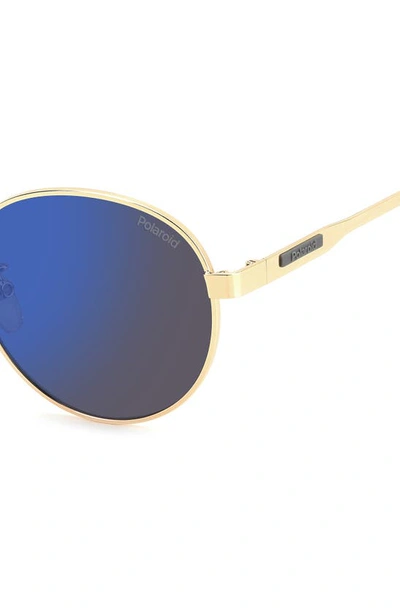 Shop Polaroid 52mm Polarized Round Sunglasses In Gold/ Blue Mirror Polar