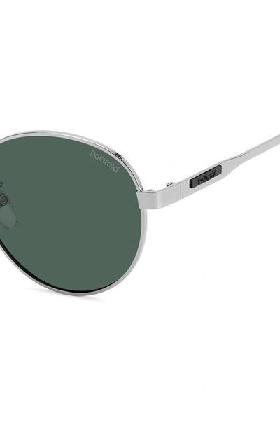 Shop Polaroid 52mm Polarized Round Sunglasses In Ruthenium/ Green Polarized