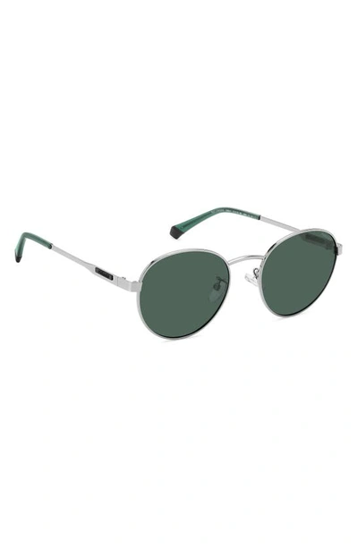 Shop Polaroid 52mm Polarized Round Sunglasses In Ruthenium/ Green Polarized