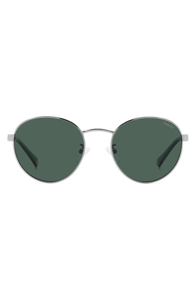 Shop Polaroid 52mm Polarized Round Sunglasses In Ruthenium/ Green Polarized