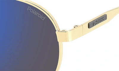 Shop Polaroid 52mm Polarized Round Sunglasses In Gold/ Blue Mirror Polar