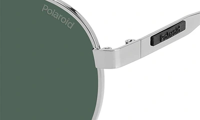 Shop Polaroid 52mm Polarized Round Sunglasses In Ruthenium/ Green Polarized