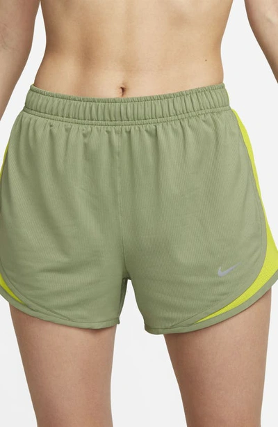 Shop Nike Dri-fit Tempo Ribbed Running Shorts In Oil Green/ Oil Green