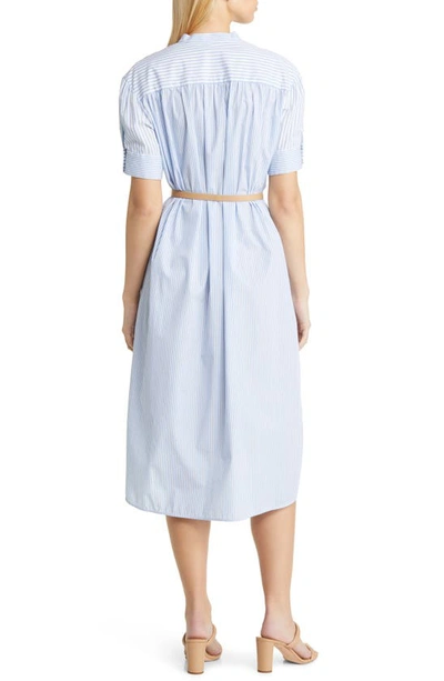Shop Hugo Boss Desseni Stripe Belted Cotton Dress In Summer Sky Pinstripe