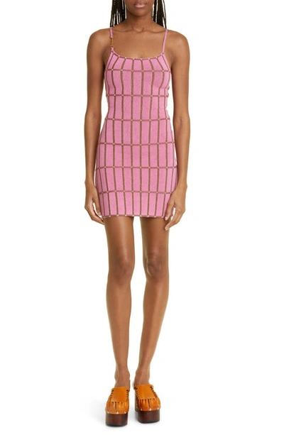 Shop Jacquemus Malha Jacquard Grid Minidress In 430 Pink