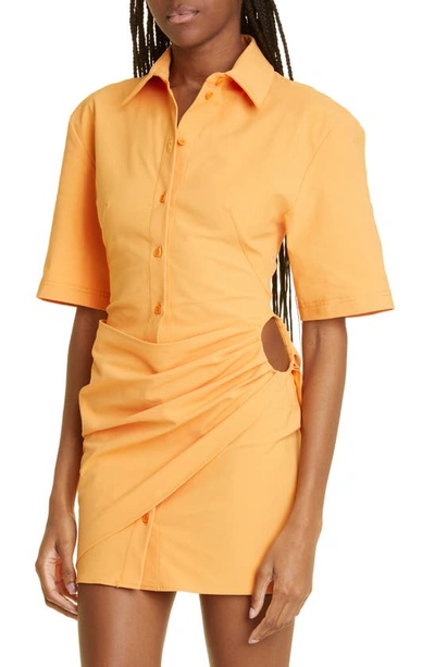 Shop Jacquemus La Robe Camisa Drape Detail Mini Shirtdress In 750 Orange