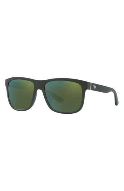 Shop Armani Exchange 57mm Pillow Sunglasses In Matte Green / Green Petrol