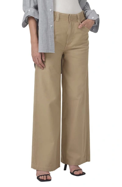 Shop Citizens Of Humanity Paloma High Waist Wide Leg Twill Utility Trousers In Khaki Classic