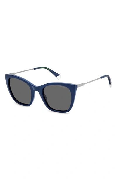 Shop Polaroid 52mm Polarized Cat Eye Sunglasses In Blue/ Gray Polar