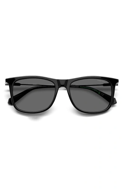 Shop Polaroid 55mm Polarized Rectangular Sunglasses In Black/ Gray Polar