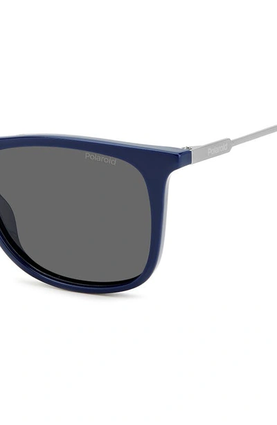 Shop Polaroid 55mm Polarized Rectangular Sunglasses In Blue/ Gray Polar