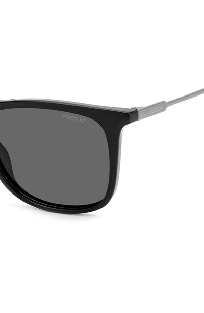 Shop Polaroid 55mm Polarized Rectangular Sunglasses In Black/ Gray Polar