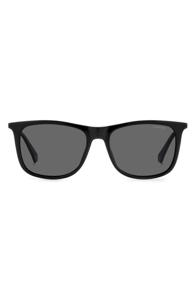 Polaroid 55mm Polarized Rectangular Sunglasses In Black/ Gray Polar