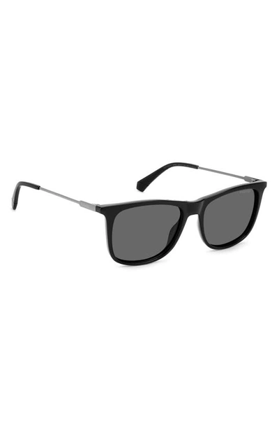 Shop Polaroid 55mm Polarized Rectangular Sunglasses In Black/ Gray Polar