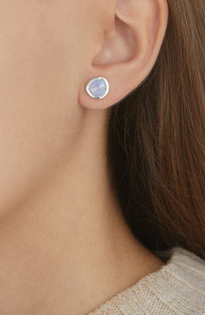 Shop Monica Vinader Siren Stud Earrings In Silver/ Blue Lace Agate