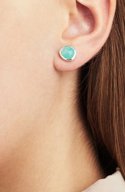 Shop Monica Vinader Siren Stud Earrings In Silver/ Blue Lace Agate