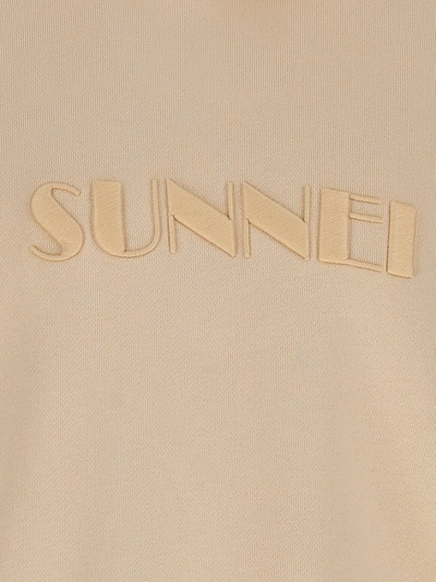 Shop Sunnei Logo Embroidery Hoodie Sweatshirt Beige