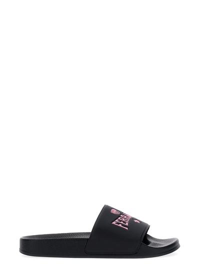 Shop Chiara Ferragni Brand Logo Slides Sandals Black