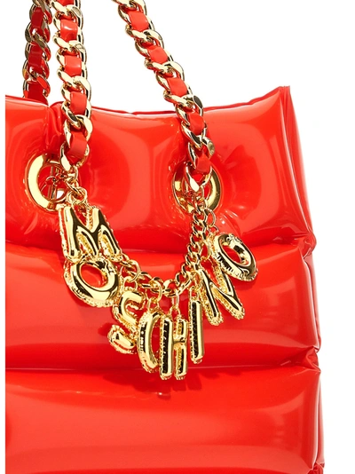 Shop Moschino Removable Logo Charms Shopping Bag Tote Bag Red