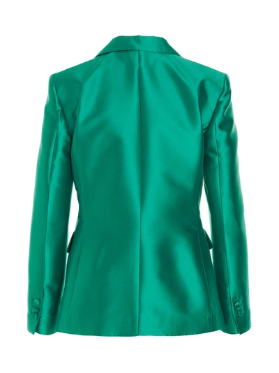 Shop Alberta Ferretti Single Breast Satin Blazer Jacket Jackets Green