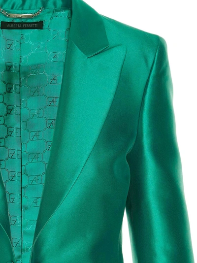 Shop Alberta Ferretti Single Breast Satin Blazer Jacket Jackets Green