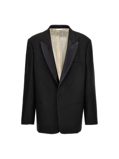 Shop Maison Margiela Striped Single Breast Blazer Jacket Jackets Black