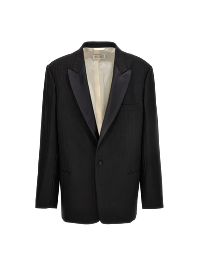 Shop Maison Margiela Striped Single Breast Blazer Jacket Jackets In Black