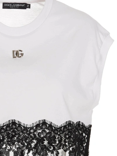 Shop Dolce & Gabbana Logo Lace T-shirt In White/black