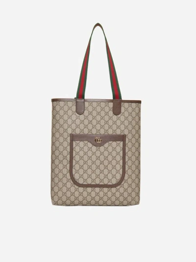 Shop Gucci Ophidia Gg Fabric Tote Bag In Beige,brown