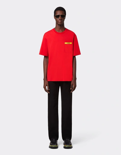 Shop Ferrari Men Ss T-shirt W/ Pocket In Red