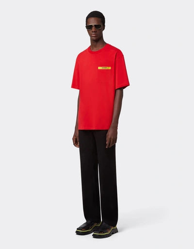 Shop Ferrari Men Ss T-shirt W/ Pocket In Red