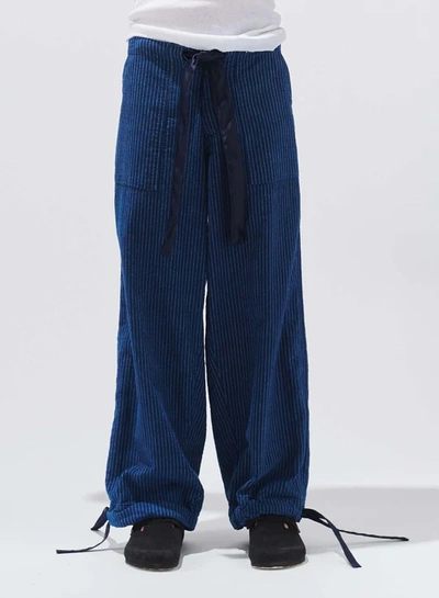 Shop Greg Lauren Men Pinstripe Wide Leg Pants In Indigo