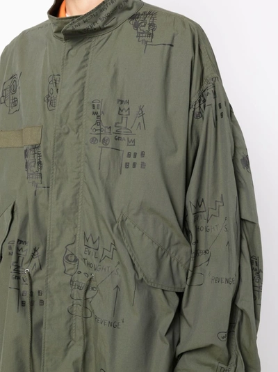 Shop Junya Watanabe Men Jean-michel Basquiat Cotton M65 Fishtail Parka In Military Green