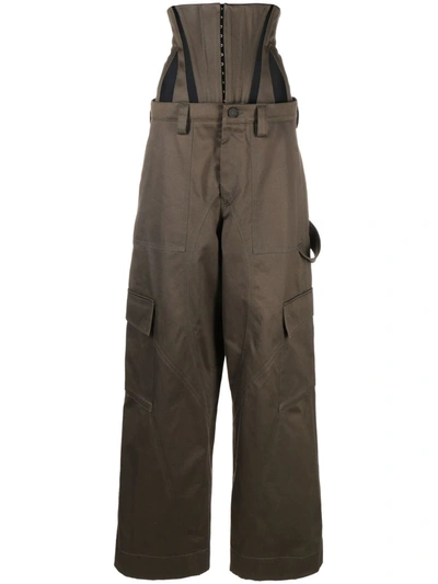 Shop Mugler Women Tailored Cotton Corset Cargo Pants In Military/black 3073
