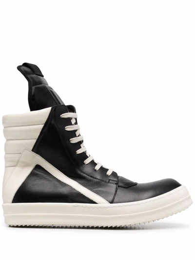 Shop Rick Owens Men Geobasket Leather Sneakers In 911 Black/milk