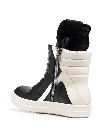 Shop Rick Owens Men Geobasket Leather Sneakers In 911 Black/milk