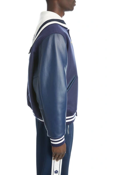Shop Kenzo Sailor Chenille Patch Wool Blend Varsity Jacket In 77 - Midnight Blue