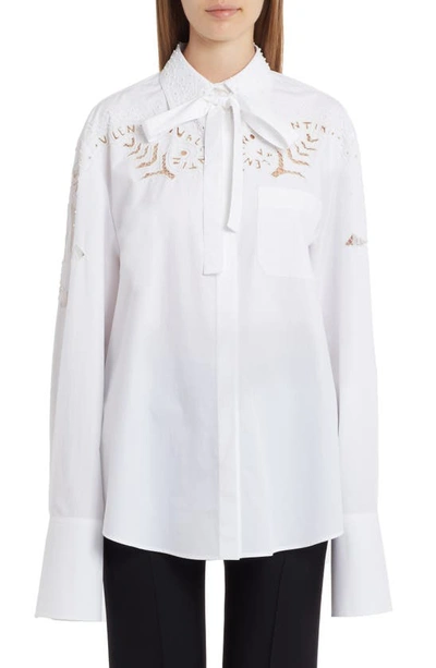Shop Valentino Embroidered Lace Cotton Poplin Button-up Shirt In 001-bianco Ottico