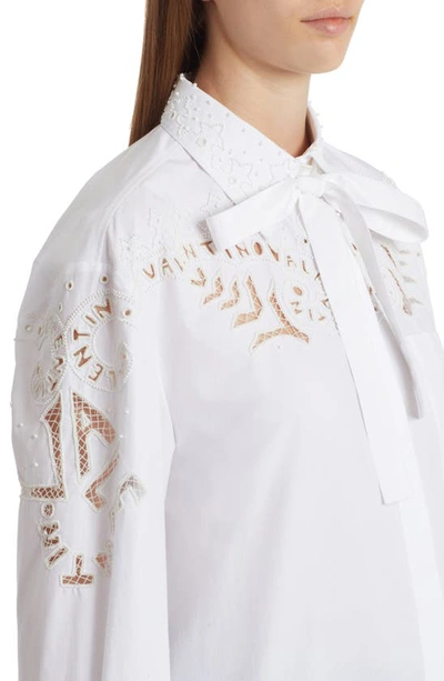 Shop Valentino Embroidered Lace Cotton Poplin Button-up Shirt In 001-bianco Ottico