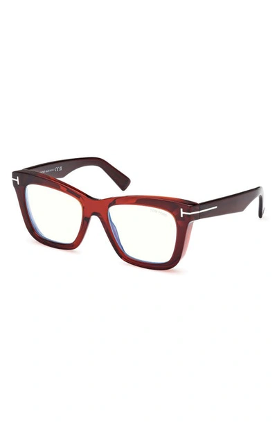 Tom Ford 52mm Square Blue Light Blocking Glasses In Shiny Light Brown