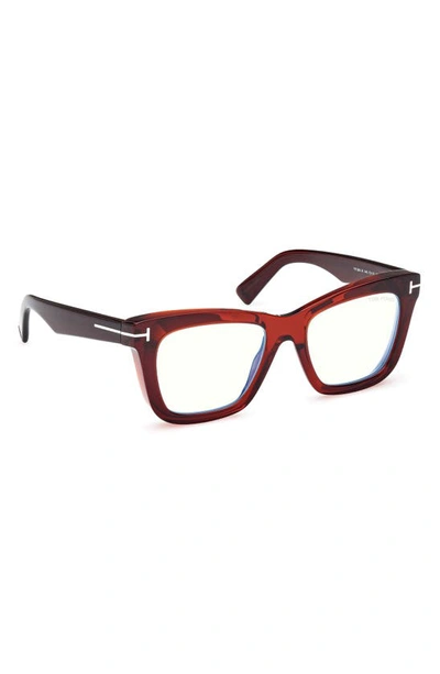 Tom Ford 52mm Square Blue Light Blocking Glasses In Shiny Light Brown
