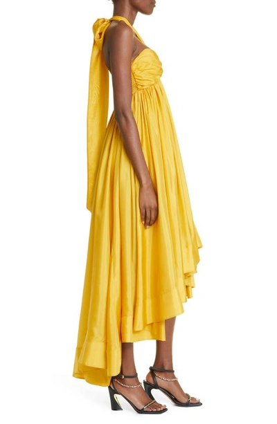 Shop Zimmermann Devi Halter Neck Silk Dress In Mustard
