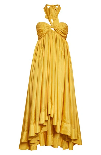 Shop Zimmermann Devi Halter Neck Silk Dress In Mustard