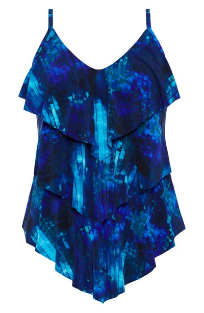 Magicsuit Hazy Daze Rita Ruffle Tankini Top In Blue Multi
