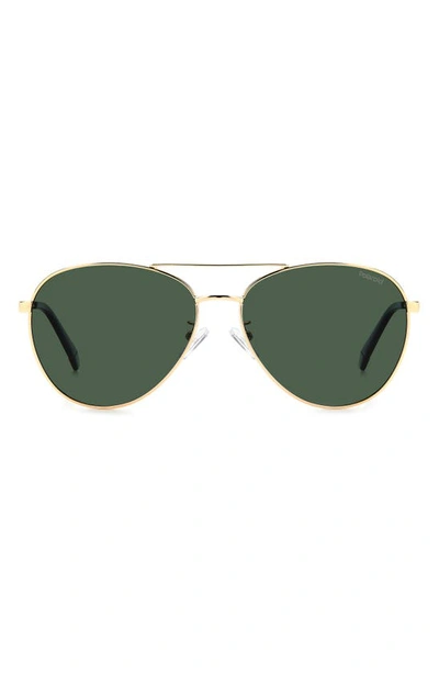 Shop Polaroid 60mm Polarized Aviator Sunglasses In Gold Green/ Green Polarized