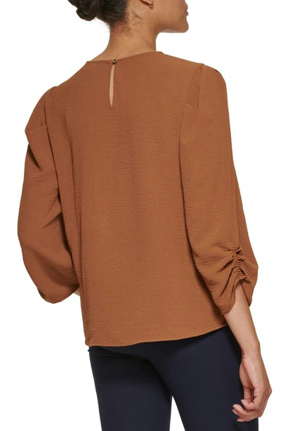 Shop Dkny Ruched 3/4 Sleeve Blouse In Toffee