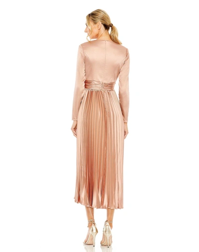 Shop Mac Duggal Pleated Deep V-neck Long Sleeve Dress In Rose