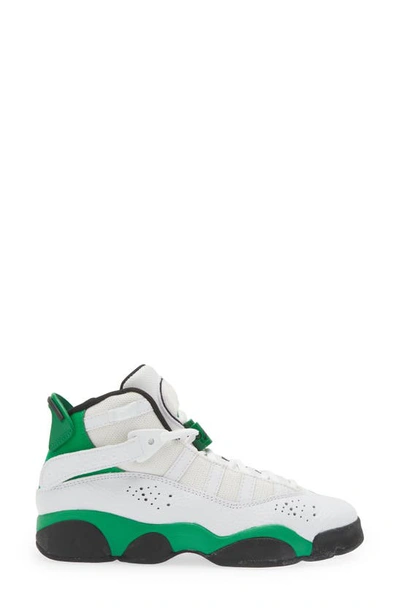 Shop Jordan Kids'  6 Rings High Top Sneaker In White/ Lucky Green/ Black