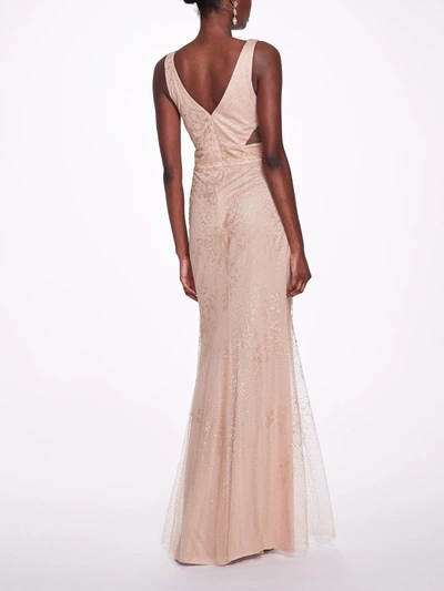 Shop Marchesa Sleeveless V-neck Glitter Gown In Nude