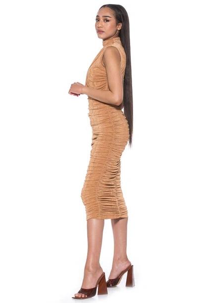 Shop Alexia Admor Khloe Sleeveless Ruched Cutout Midi Dress In Beige